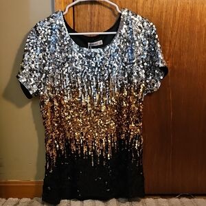 Elegant Sequin Short Sleeve Top - Silver, Gold, Black